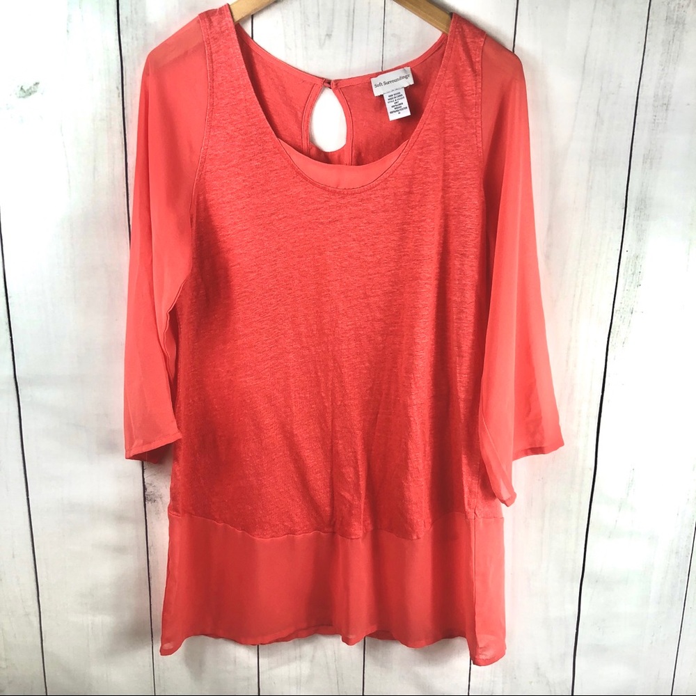 Soft Surroundings Women’s Peach Long Blouse  h15